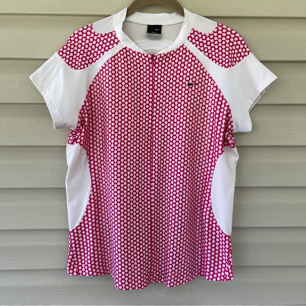 Nike Women's Pink and White Print DRI-FIT Half Zip Pullover Sz L